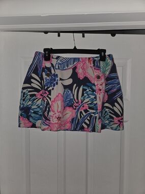 Lilly Pulitzer Navy Mini Skort with Pink & Teal Floral Print